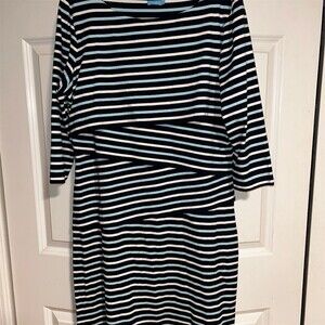 J. McLaughlin Dress Womens XL Navy Blue Aqua Striped Catalina Cloth 3/4